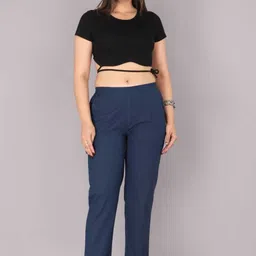 BUY Women Regular Fit DARK BLUE Pure Cotton pant palazo Women Pyjama-image-1
