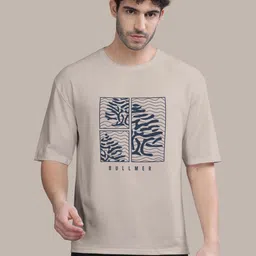 bullmer Men Printed, Typography Round Neck Cotton Blend Beige T-Shirt-picture-21