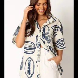 kotty Women Oversized Fit Printed Spread Collar Casual Shirt-picture-19