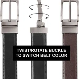 warcks Men Party, Formal, Evening Black Texas Leatherite, Artificial Leather Reversible Belt image 4