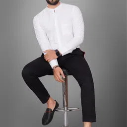 voroxy Men Regular Fit Solid Mandarin Collar Formal Shirt image 4