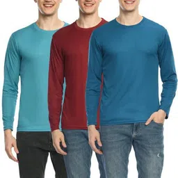 dam Pack of 3 Men Solid Round Neck Polyester Maroon T-Shirt-picture-10