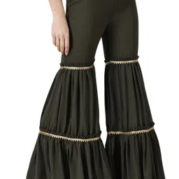 popwings Women Regular Fit Dark Green Viscose Rayon Trousers image 4