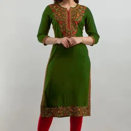 gomoswa international Women Embroidered Viscose Rayon A-line Kurta-picture-11