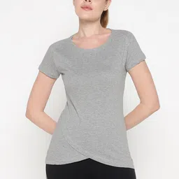 ap'pulse Women Solid Round Neck Pure Cotton Grey T-Shirt-picture-17