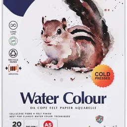 colorsplash A/5 Watercolour-coldpressed, 20 Sheets,White -Pack of 1 Blank A/5 300 gsm Watercolor Paper image 1