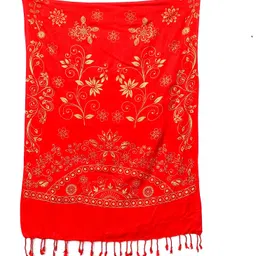 ahmadun Floral Print Rayon Women Red Stole image 2