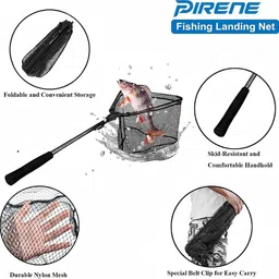 pirene Folding Fishing Landing Net - Collapsible, Telescopic Pole Fishing Net image 3