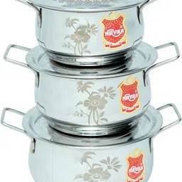 nirvika Pack of 3 Stainless Steel Laser handi Kitchen Biryani Cooking & Serving Patila set0.750 L, 1.000 L,1.500 L Dinner Set-picture-19