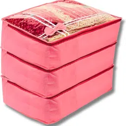 Viskri Set of 3 Non Woven Saree/Clothes Cover Bag (Pink) Polyester Laundry Bag-picture-16
