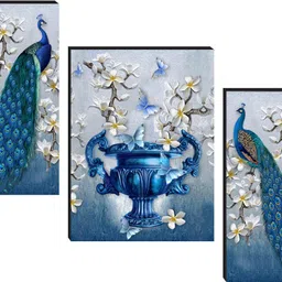masstone Peacock and Flower Vase Three Piece MDF Painting Digital Reprint 12 inch x 18 inch Painting-picture-23