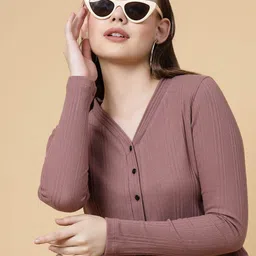rigo Casual Regular Sleeves Solid Women Purple Top image 1