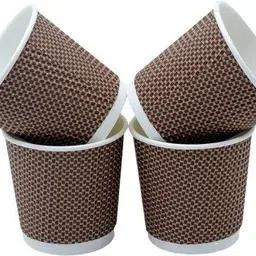 econus (Pack of 25) Premium Disposable Ripple Paper Cups 200ml Glass Coffee Tea and Drinks Glass Set Water/Juice Glass image 3