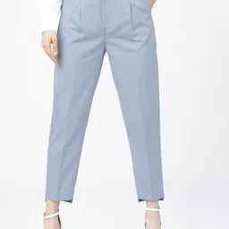 tokyo talkies Women Tapered Blue Cotton Blend Trousers image 1