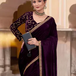 Embroidered, Self Design Bollywood Velvet Saree-image-43