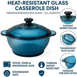 leeyaenterprise Glass Serving Bowl Deep Round Glass Casserole Oven and Microwave Safe Serving Bowl 1500ML Disposable image 4