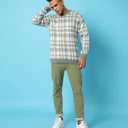 campus sutra Men Checkered Collared Neck Green Sweater image 4