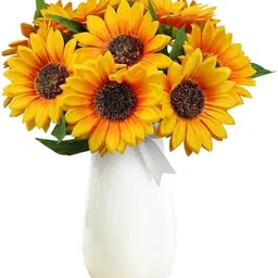 satyam kraft 6 pcs Artificial Sunflower stick for Home Decor,Welcoming Decoration Item Yellow Sunflower Artificial Flower image 4