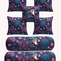 villagers Microfibre Bolster Pack of 7 Geometric 5 Cushion & 2 Bolster Set - Butterfly Print-picture-18