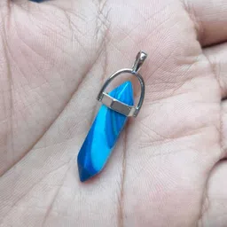 zeriva Natural Blue Agate Crystal Pendant for Calmness, Protection & Communication Agate Stainless Steel Pendant image 5