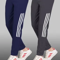 aurenza Pack of 2 Men Striped Dark Blue, Grey, White Track Pants-picture-46