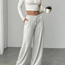 daphne maurier Women Loose Fit Grey Cotton Blend Trousers-picture-16