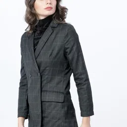 tokyo talkies Women Checkered Double Breasted Party Blazer image 3