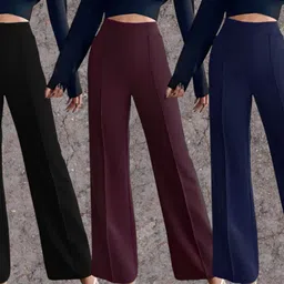 parona Women Regular Fit Black, Maroon, Blue Polyester Trousers-picture-36