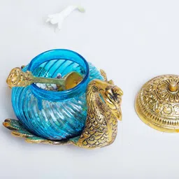 kridaykraft Metal Duck Shaped Glass Bowl with Spoon for Saunf Supari & Dryfruit Tray,Decor Your Home,Office Table & Gift Your Relatives,Animal Showpiece Figurines... Bowl, Spoon Serving Set image 5