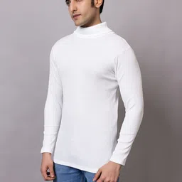 bab Men Solid High Neck White Sweater image 3