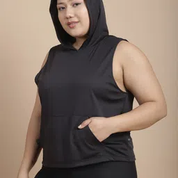 rigo Women Solid Hooded Neck Polyester Black T-Shirt image 3