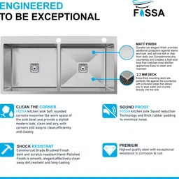 fossa 45"x20"x10" Inch Double Bowl With Tap Hole SS-304 Grade Handmade Kitchen Sink FHS-17 Vessel Sink image 4