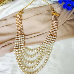 elementr Stylish Beautiful White Layerd Beads Moti Mala Men (dhulla)Groom & Womem Haar Pearl Mother of Pearl Necklace Set-picture-28