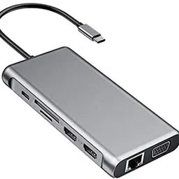 RuhZa USB Type C 12 in 1 Multiport Hub Adapter, Type-C to 2 HDMI 2 USB3.0 + 2 USB2.0 VGA + SD + TF + Audio + LAN Adapter (C to 12in1) USB Hub image 2