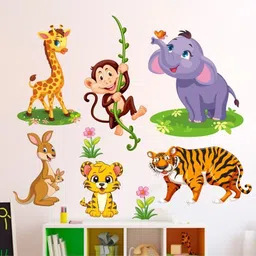design decor 60 cm Jungle Animal Wall Sticker Cartoon class Room Decals Self Adhesive Sticker-picture-18