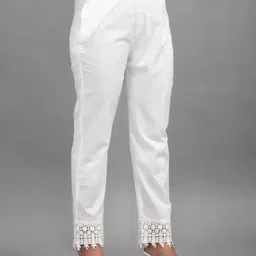 Women Regular Fit White Viscose Rayon Trousers-image-2