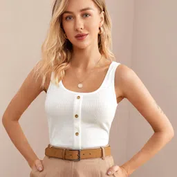nalax designs Casual Sleeveless Solid Women White Top-picture-12