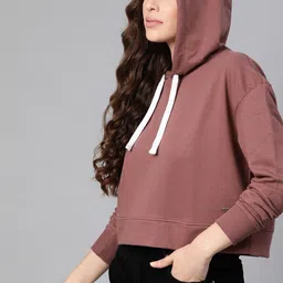 roadster Women Full Sleeve Solid Hooded Sweatshirt image 5