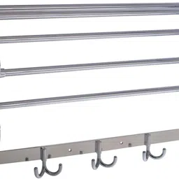 garbnoire Stainless Steel Folding Towel Rack/ Towel Stand / Towel Hanger (18 inch) with Bathroom Accessories Set Combo Silver Towel Holder image 3
