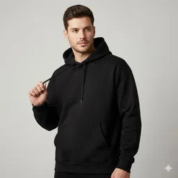 vnfusion Men Solid Hooded Neck Black Sweater image 1