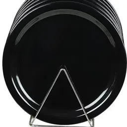 everbuy 12 Pcs Plastic Rice, Biryani Serving Plate, Round Glossy Black (28 CM) Dinner Plate image 4