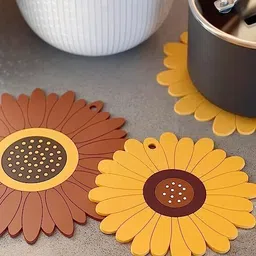 besillia Silicone Mat for Hot & Cold Pot - Cute Sunflower Shaped Table mat Waterproof & Heat Resistant up To 300°F, Protect Your Furniture from Damage,Yellow Trivet image 4