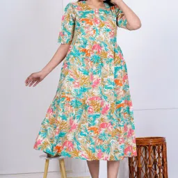 phoolkesa Women A-line Multicolor Midi/Calf Length Dress image 2