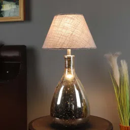 sapphire George Grey Metal and Fabric Shade Night Lamp With Glass Base image 1