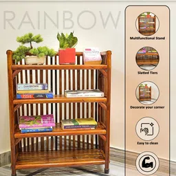 rainbow Wooden, Cane Book Shelf Utility, planter Shoe stand for Home Kitchen ,Office Engineered Wood Semi-Open Book Shelf image 2