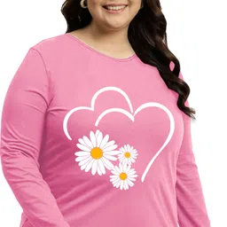 elite soul Women Typography Round Neck Cotton Blend Pink T-Shirt image 1