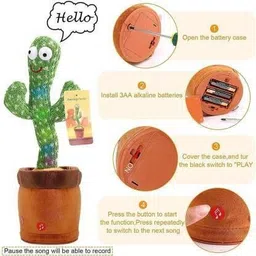varnirajimportexport Dancing Cactus with Lights Up Talking Singing Toy Decoration Rechargeable Dancing Cactus Plush Toys Same Talking Tom Toy Funny Early Interesting Childhood Education Toys for Kids image 3