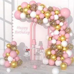 Solid Pink White Golden Balloons Garland Decoration Kit With Arch Pack Of 50 Balloon-image-75