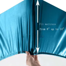 coolbeds Teal Solid 400 TC Satin King Fitted Bedsheet with 2 Satin Pillow covers image 4