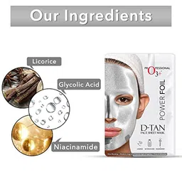 O3+ Power Foil D-Tan Face sheet mask for Skin Brightening Face Mask For Glowing Skin,Tan Removal, Oil Control, Acne & Fairness, For Women & Men 20 ml image 3